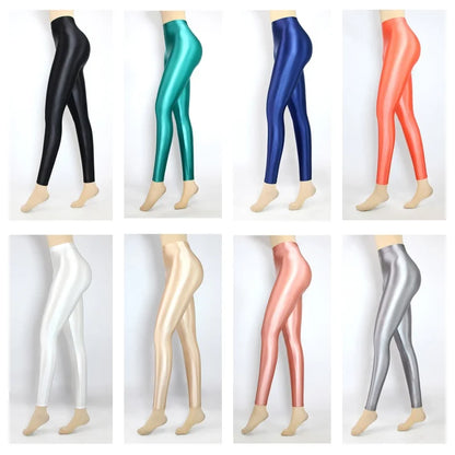 Plus Size Glossiness Pants Women Sexy Glossy Shiny Leggings High Waist Sport Fitness Yoga Pants Tights Leggings High Elastic