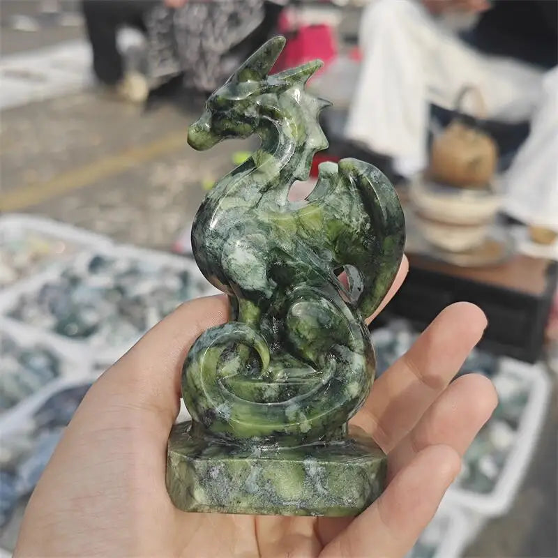 Natural Jade Dragon Carving Crystal Love Healing Fengshui Gemstones HomeDecoration Holiday Gift 1PCS