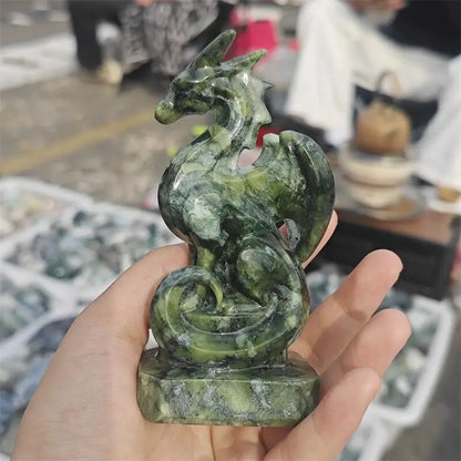 Natural Jade Dragon Carving Crystal Love Healing Fengshui Gemstones HomeDecoration Holiday Gift 1PCS