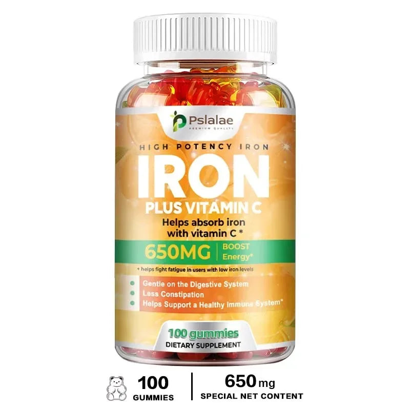 Iron Gummies 650 Mg - Promotes Red Blood Cell Production, Relieves Fatigue, Gently Absorbs Iron, and Improves EnergySupplementsS