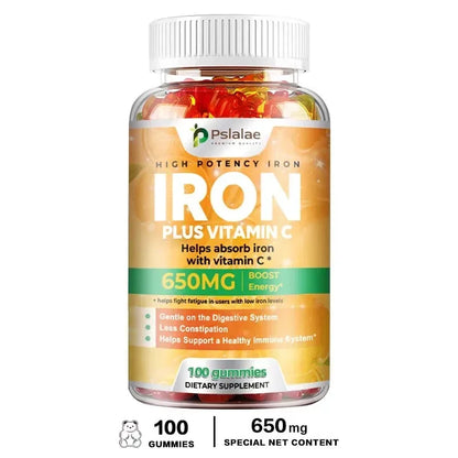 Iron Gummies 650 Mg - Promotes Red Blood Cell Production, Relieves Fatigue, Gently Absorbs Iron, and Improves EnergySupplementsS