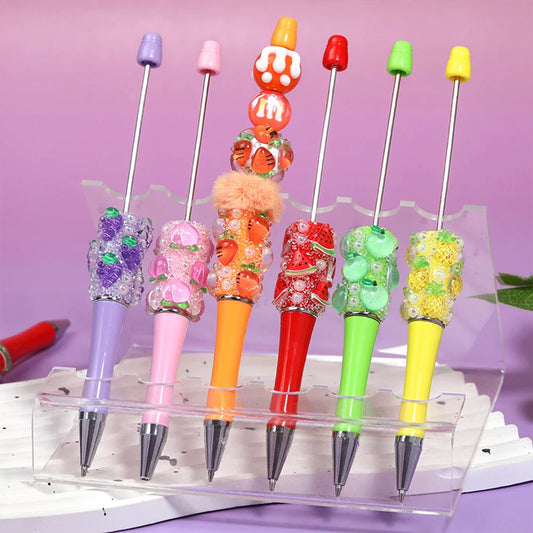 10-50Pcs DIY Bead Ballpoint Pen – Fruit Motif and Pearl Accents, Creativity Bead Pen for Journaling & Notes