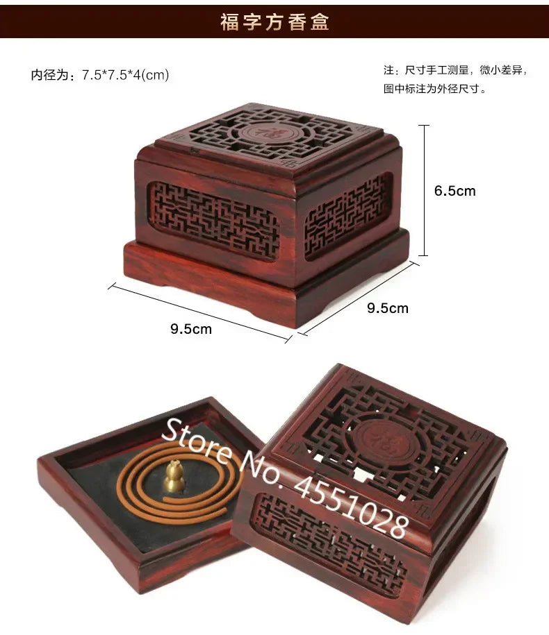 Red Rosewood Incense Burner Double-Layer Sandalwood Box Wood Carving Crafts Solid Four-Corner Ornament Home Decor