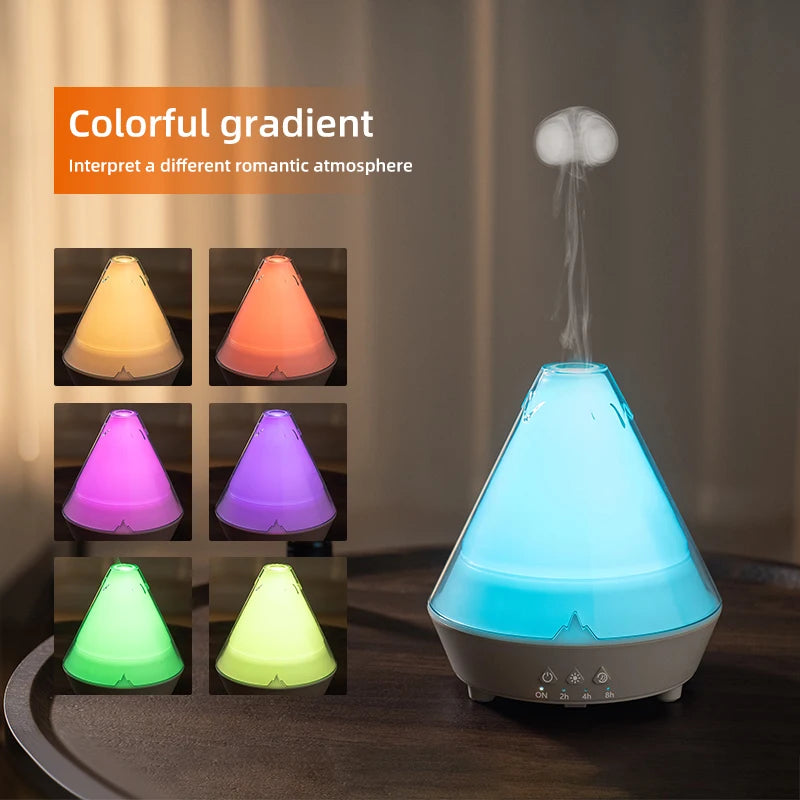 7 Colors Gradient Light Simulated Volcano Aroma Diffuser Jellyfish Smoke Ring Air Humidifier USB Aromatherapy Oil Diffuser