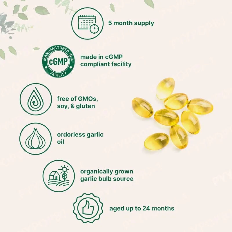 Odorless Garlic Oil Capsules 2 Years Aged Garlic Extract Natural Herbal Supplements Wirh Grown Allium Sativum Bulb 300 Softgels
