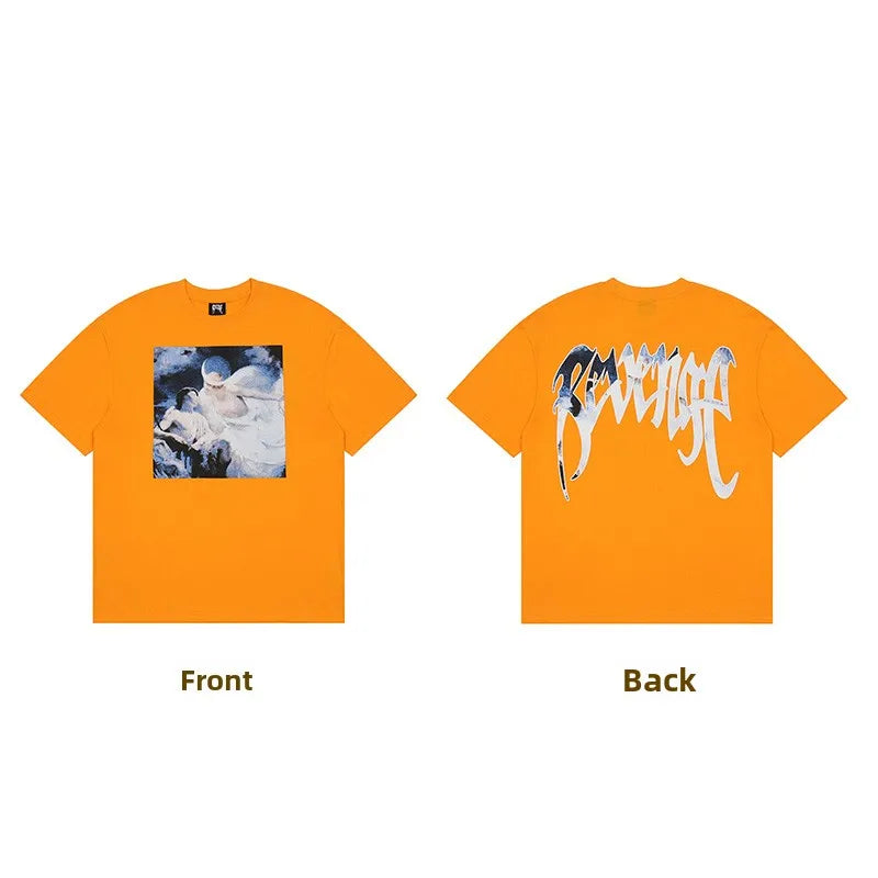 Dark Reflective Skull Bones Tee Short Sleeve Men's T-shirt Street Style Revenge Theme Youth Fashion Casual round Neck
