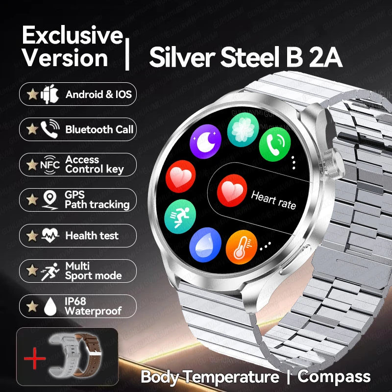 New 1.85"AMOLED NFC GPS Smart Watches For man IP68 Waterproof Blood Pressure Body Temperature Sport Fitness tracker Smart Watch