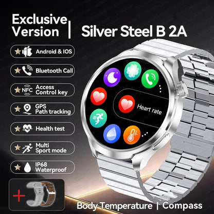 New 1.85"AMOLED NFC GPS Smart Watches For man IP68 Waterproof Blood Pressure Body Temperature Sport Fitness tracker Smart Watch