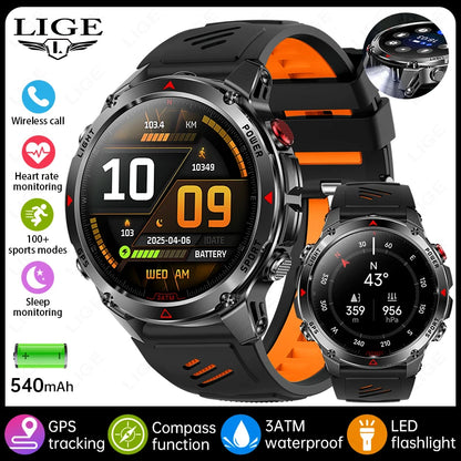 LIGE 2026 New Professional GPS Track Sports Smartwatch Outdoor RIDE Run Compass Altimeter 3ATM Fitness Bracelets 540mAh Watches