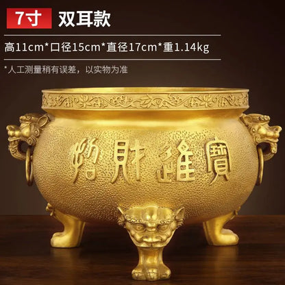 Pure Copper Classical Incense Burner Buddha Worship Fengshui Censer God of Wealth Attraction Ornament for Home Decor