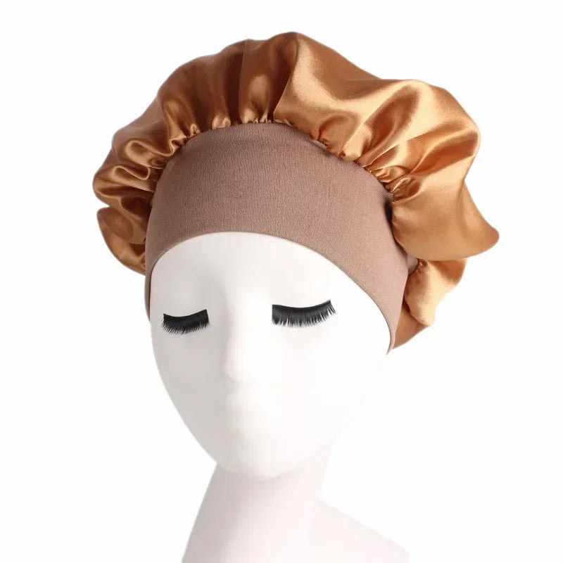 Hair Bonnet for Sleeping Silk Nightcap Satin Elastic Narrow Brim Shower Cap Round Hat Home Hair Care Cap Satin Bonnet