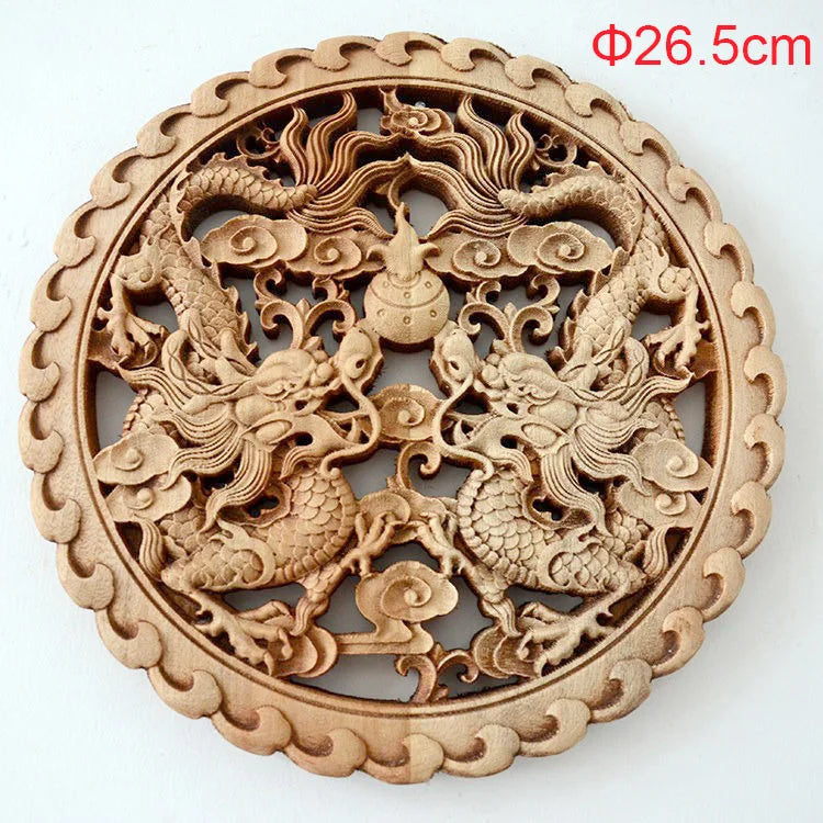 1PC Traditional Chinese Woodcarving Wall Hanging Camphor Wood 3d Exquisite Dragon Phoenix Flower Carving Craft Home Decoration