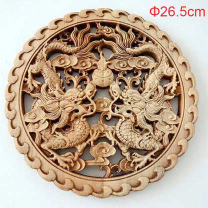 1PC Traditional Chinese Woodcarving Wall Hanging Camphor Wood 3d Exquisite Dragon Phoenix Flower Carving Craft Home Decoration