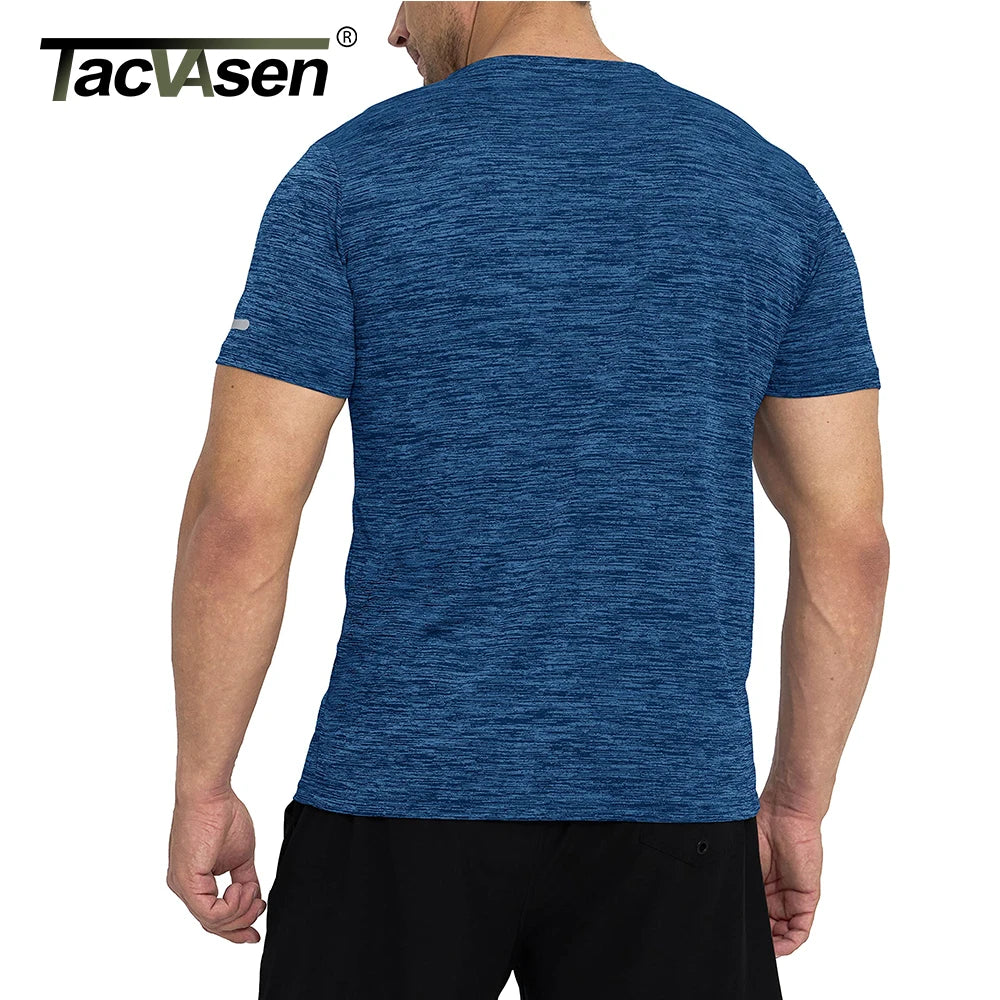 TACVASEN 3 Packs Quick Dry Summer T-shirts Reflective Stripe Men Running Fitness Tops Gym Training Shirt Breathable Sportswear