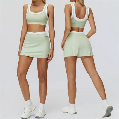 TRY TO BN Women's Tracksuit Yoga Shorts Skirt Tennis Sets Sports Two Pieces Ribbed Contrasting Color Running Fitness Gym Clothes