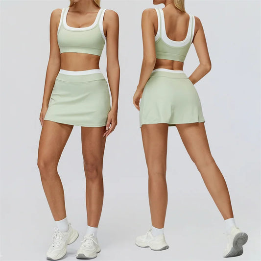 TRY TO BN Women's Tracksuit Yoga Shorts Skirt Tennis Sets Sports Two Pieces Ribbed Contrasting Color Running Fitness Gym Clothes