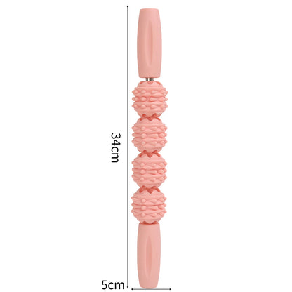 4 Ball Roller Muscles Massage Stick Relaxation Yoga Fitness Wolf Tooth Fascia for Calves Thighs Arm Full Body Massage Yoga Stick