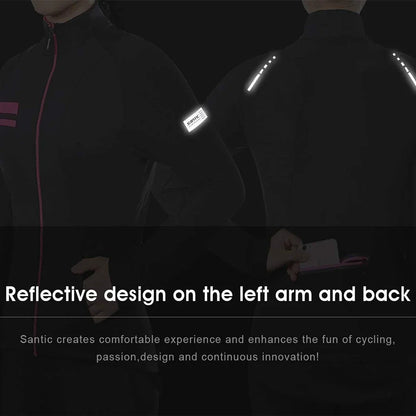Santic Womens Fleece Bike Coat Winter Thermal Cycling Jackets Windproof Reflective Soft Shell MTB Bicycle Windbreaker Asian Size