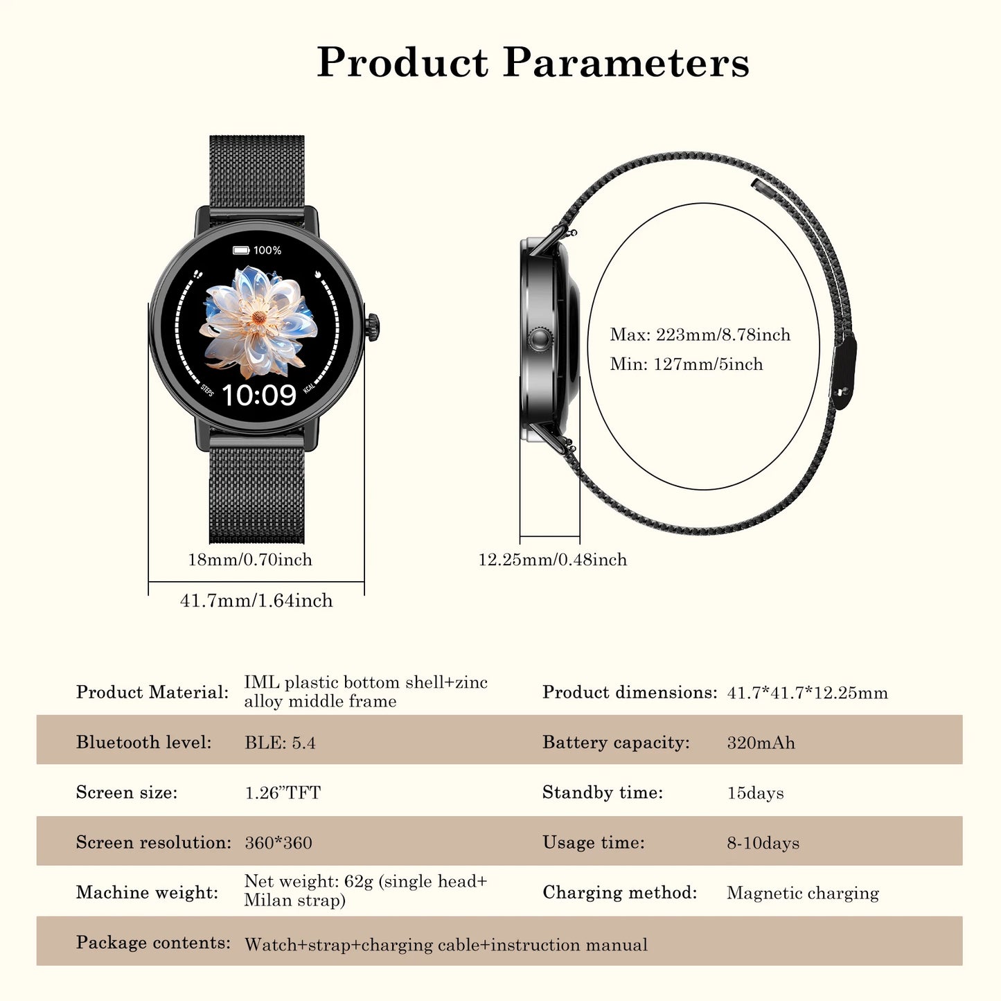 IOWODO New X30 Lady's Watch with Health Monitoring Fitness Tracking 1.26” HD AMOLED Screen Bluetooth Smartwatch for Android IOS