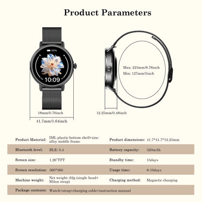 IOWODO New X30 Lady's Watch with Health Monitoring Fitness Tracking 1.26” HD AMOLED Screen Bluetooth Smartwatch for Android IOS