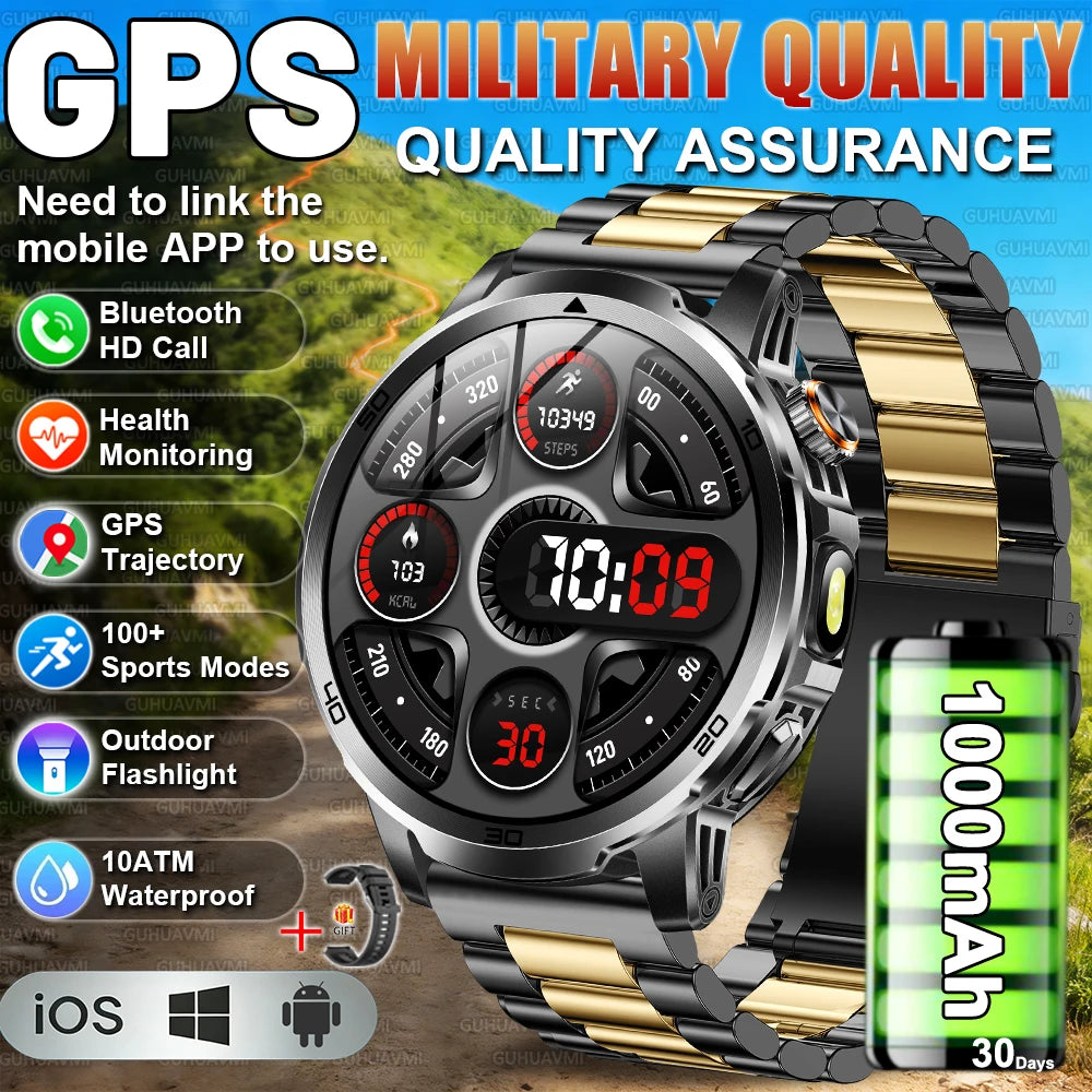 2026 New outdoor Smart watch Men 1.85 Inch AMOLED On Display 1000mAh Battery BT Call Heart Rate SpO2 Fitness Tracker Wristband