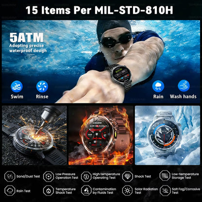 2026 New Outdoor Military 1.85-inch 466*466 Smart Watch Fitness Clock Men 1000mAh Battery 10ATM Waterproof HD Call Bracelet Men