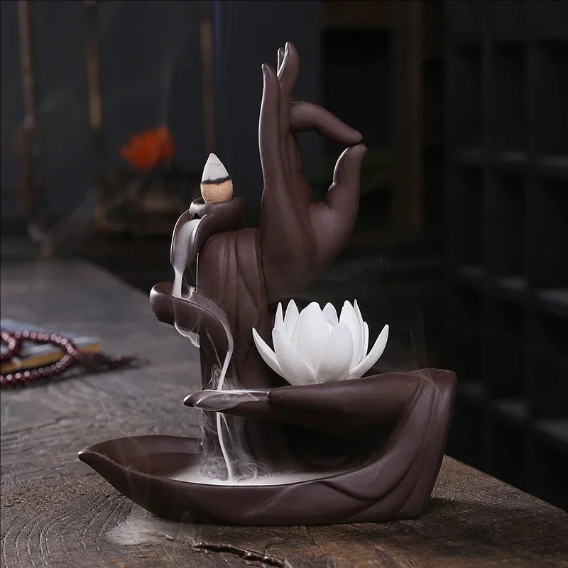 Creative Ceramic Purple Sand Incense Burner Zen Buddhist Hand Backflow Censer Lotus Dragon Shape Incense Stove Home Decorations
