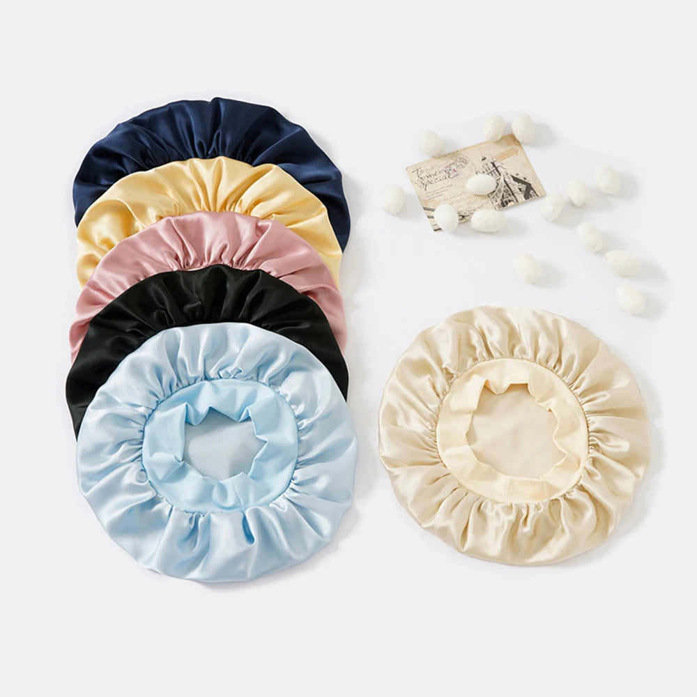 100% Real Mulberry Silk Bonnet for Sleeping Women Large Hair Care Bonnet for Long Curly Hair with Soft Elastic Band