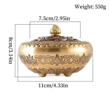 Buddhism Hall Carving Bronze Incense Burner,Eight Auspicious Incense Burner Tibetan Home Sandalwood Stove Altars Buddhist Item