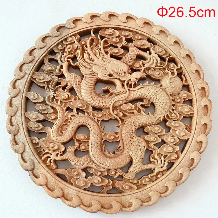 1PC Traditional Chinese Woodcarving Wall Hanging Camphor Wood 3d Exquisite Dragon Phoenix Flower Carving Craft Home Decoration