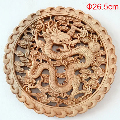 1PC Traditional Chinese Woodcarving Wall Hanging Camphor Wood 3d Exquisite Dragon Phoenix Flower Carving Craft Home Decoration