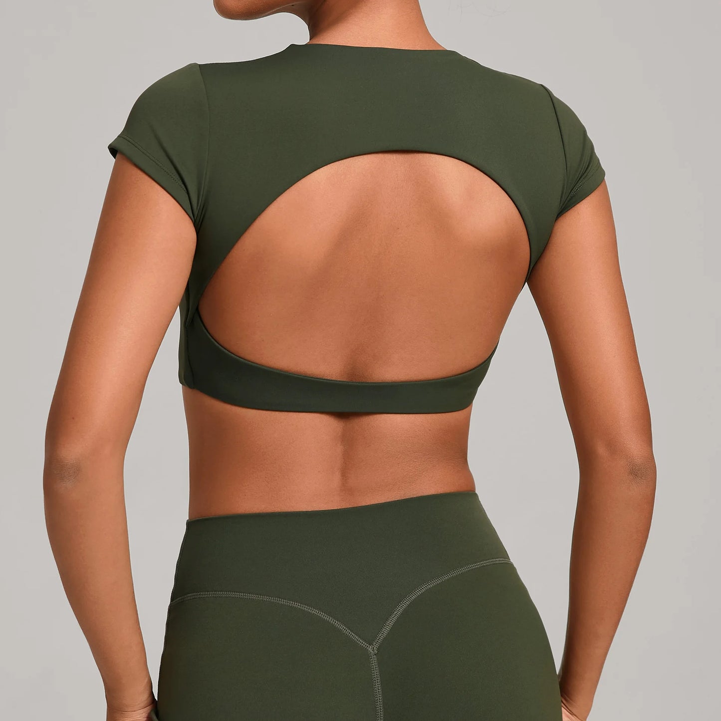 Hollow Backless Short Sleeve Sporty Slim T-shirt Women Crop Top Breathable Quick Dry Gym Workout Top Sport Shirt Fitness Clothes