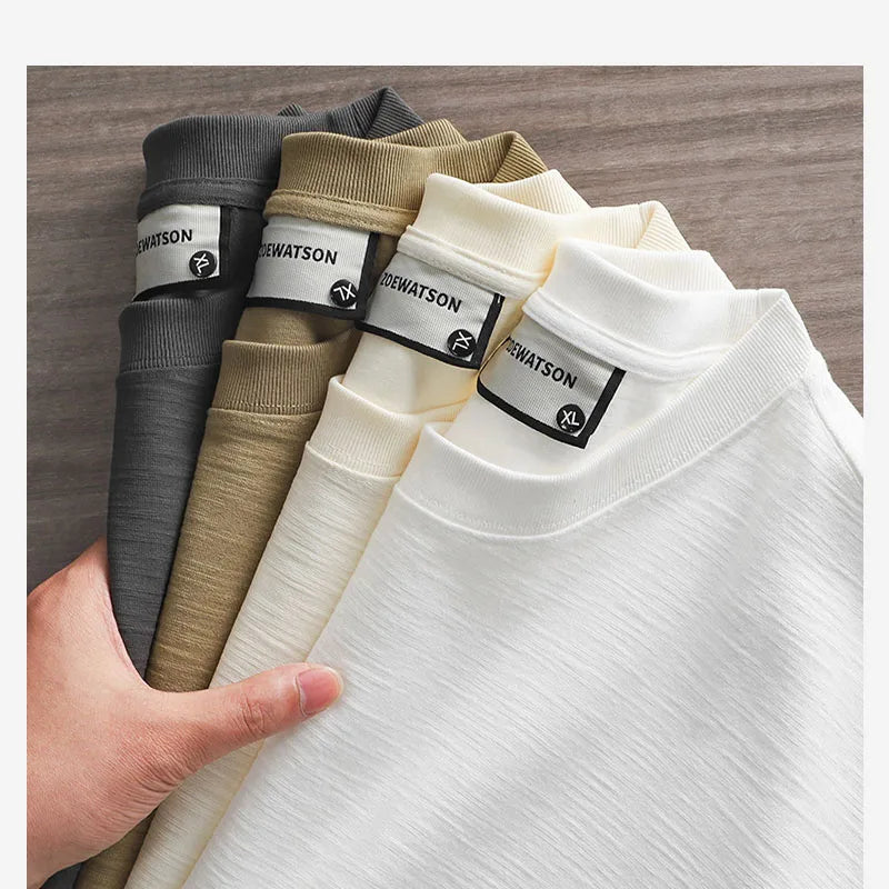 Dukeen Men Short Sleeved T Shirt Summer Loose 300Gsm Cotton Casual Sports Solid Color Round Neck White Tops