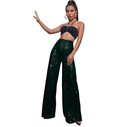 Vintage Bling Bling Sequined Pants Sexy Women High Waist Elegant Night Club Shiny Sequins Trousers