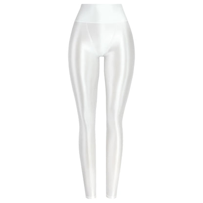 MJINM Sexy Glitter Soft Smooth High Waist Double-layered Small V-crotch Ankle-length Pants Yoga Fitness Gymnastic Tight Leggings
