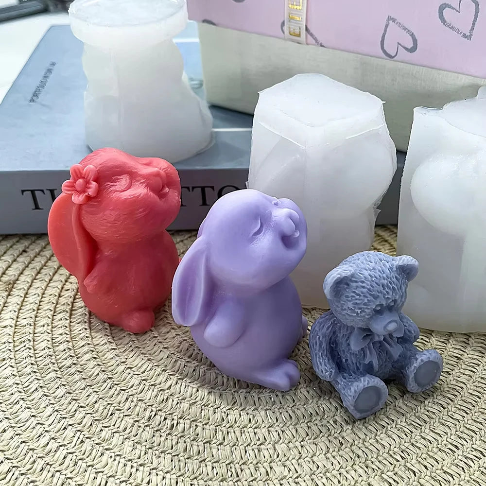 Easter Bunny Shape Molds Adorable Easter Bunny Aromatherapy Plaster Mold Smiling Rabbit Silicone Candle Molds