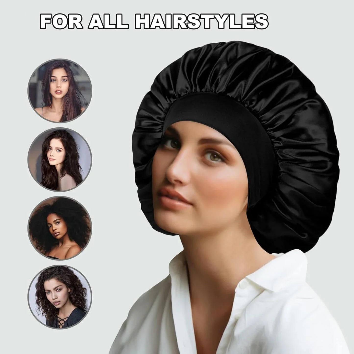 3pcs Satin Bonnet for Women Extra Wide Brim Silk Sleep Cap - Curly Hair Care, Gym & Travel, Breathable Elastic Band