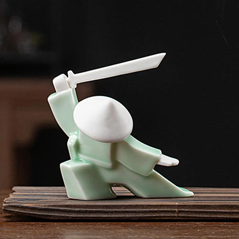 Incense Stick Burner Unique Delicate White Porcelain- Chinese Ceramic Samurai Censer Holder Home Decor Kung Fu Ceramic Sculpture