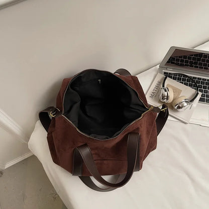 New handbag for womoen big totes Faux suede female Shoulder Crossbody Bags Large Capacity Travel Fitness bag brown bolsa