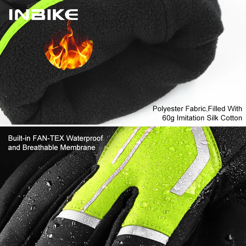 INBIKE Thermal Cycling Gloves Gel Winter MTB Road Bike Gloves Windproof Shockproof Full Finger Glove Bicycle Riding Accessories
