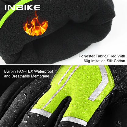 INBIKE Thermal Cycling Gloves Gel Winter MTB Road Bike Gloves Windproof Shockproof Full Finger Glove Bicycle Riding Accessories