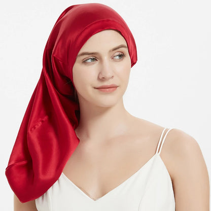 100% Mulberry Silk Sleeping Cap Long Hair Night Silk Sleep Bonnet Cover for Women for Hair Care 60*33CM