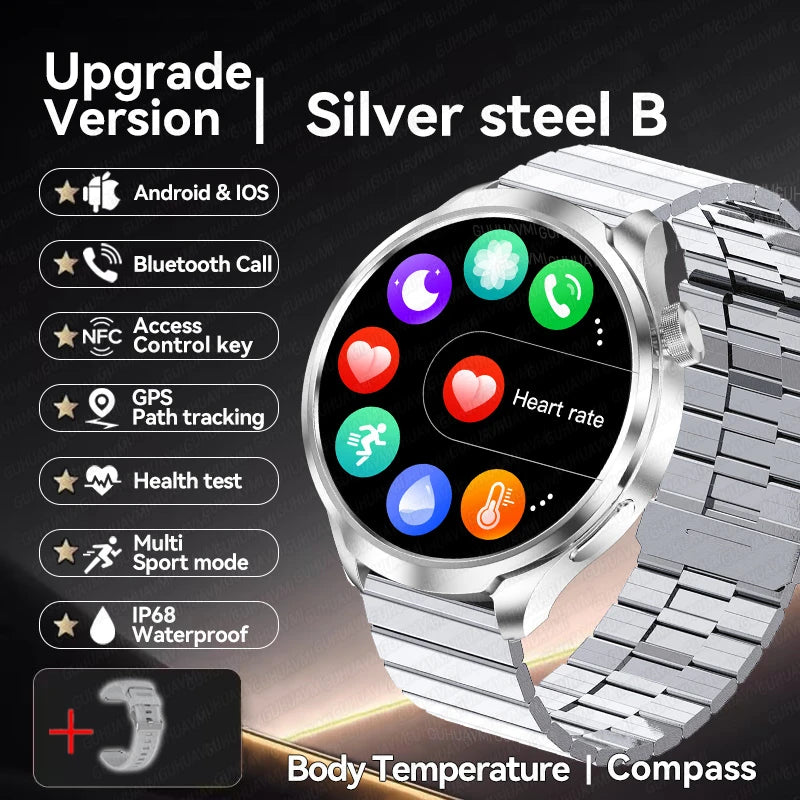 New 1.85"AMOLED NFC GPS Smart Watches For man IP68 Waterproof Blood Pressure Body Temperature Sport Fitness tracker Smart Watch