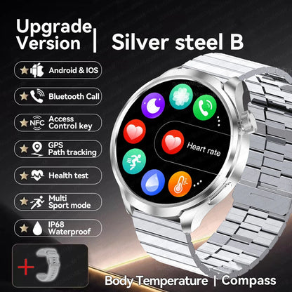 New 1.85"AMOLED NFC GPS Smart Watches For man IP68 Waterproof Blood Pressure Body Temperature Sport Fitness tracker Smart Watch