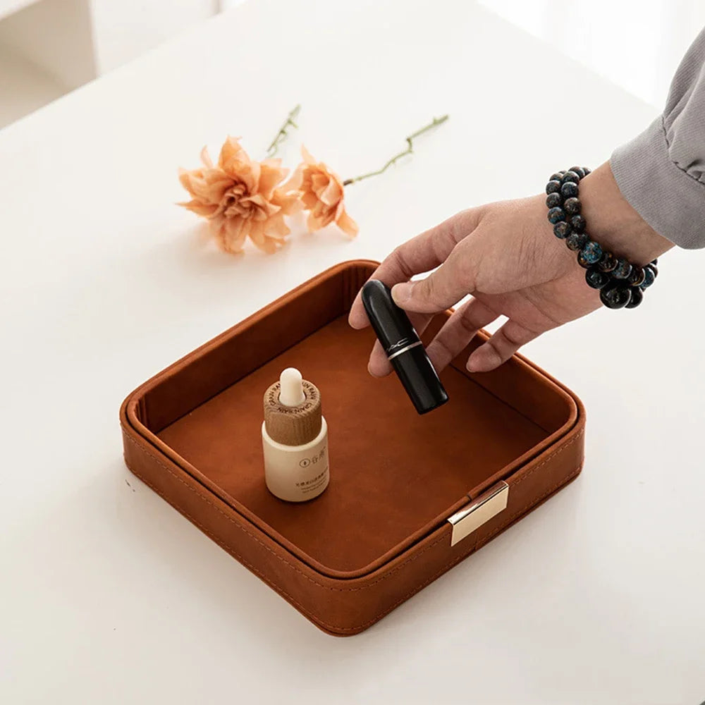 Entry Door Porch Key Storage Box Desktop Clutter Storage Case Leather Tray Jewelry Aromatherapy Plate Living Room Accessories