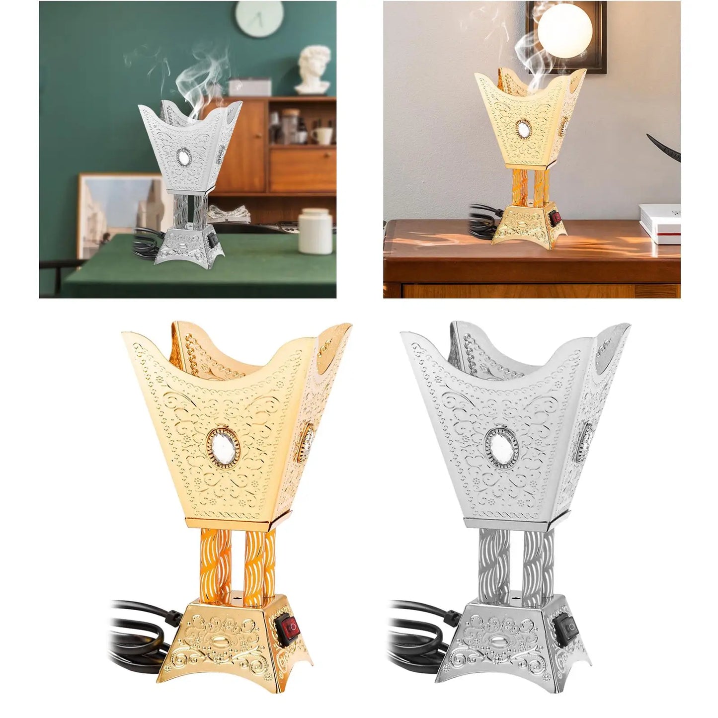Electric Incense Burner Portable Ornament Home Fragrance Relaxation Aromatic Iron Incense Holder for Yoga Bedroom SPA Decoration