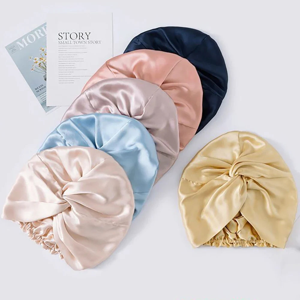 32 Momme 100% Mulberry Silk Sleep Cap Double Layer Night Bonnet Adjustable Elastic Hair Bonnet Anti-Frizz Hair Care Accessories