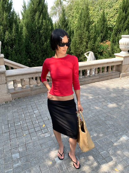 Tank cherry red long-sleeved T-shirt tight multi-color high-elasticity base layer cleanfit top