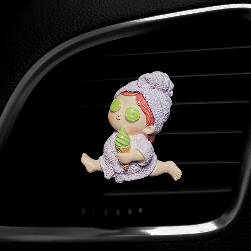 1pc Car Ice Cream Girl Vent Aromatherapy Clip Harmless Resin Cute Cartoon Comic Playful Bathrobe Interior Decoration Accessories