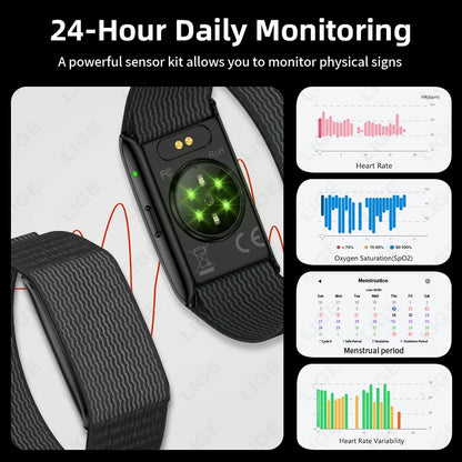 LIGE AI Health Smart Bracelet Fitness Tracker Men Women Sleep Tracking Smart Watch Heart Rate Stress Blood Pressure Monitor Band